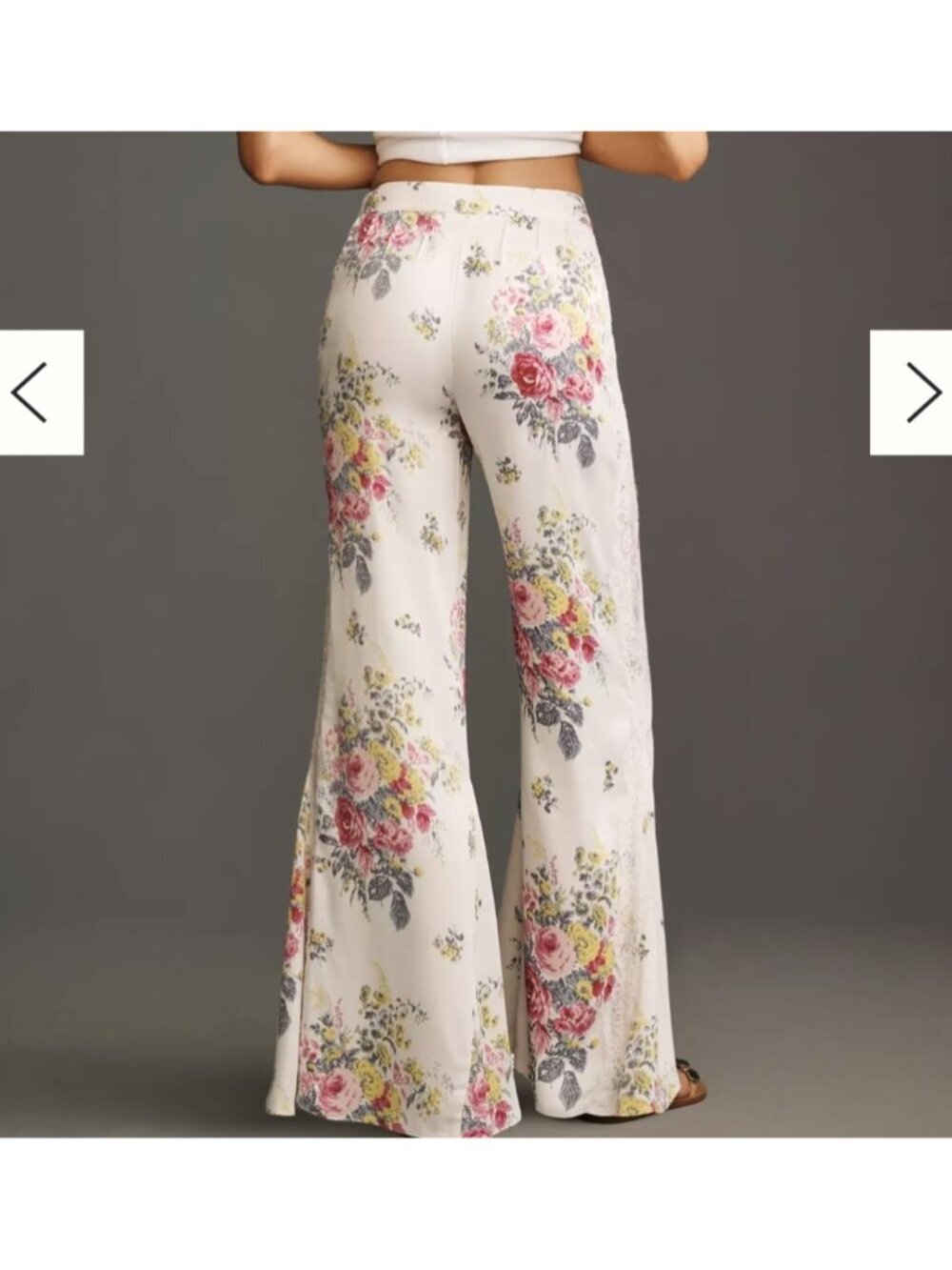 Anthropologie Floral Lace Silky Flare Pants Ivory Size 12 New - Picture 11 of 12